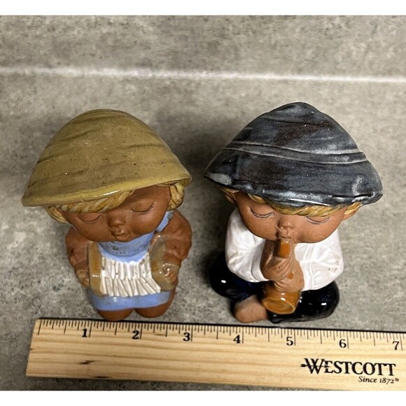 ROYAL SEALY MUSICIAN SET 2 BOY GIRL TERRACOTTA POTTERY Flute Accordion FIGURINES - Picture 10 of 10